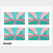 Roze en groene minimalistische landschapsstickers rechthoekige sticker (Vel)