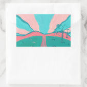 Roze en groene minimalistische landschapsstickers rechthoekige sticker (Tas)