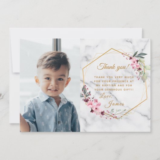 Roze en groene minimalistische witte marmer bedankkaart (Voorkant)