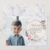 Roze en groene minimalistische witte marmer bedankkaart (Voorkant / Achterkant)