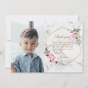 Roze en groene minimalistische witte marmer bedankkaart