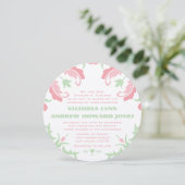 Roze en Groene  Modern Damask Wedding Kaart (Staand voorkant)