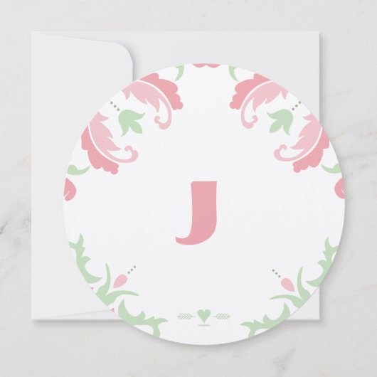 Roze en Groene Modern Damask Wedding Kaart (Achterkant)