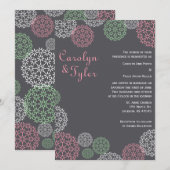 Roze en groene moderne Floral Wedding Kaart (Voorkant / Achterkant)