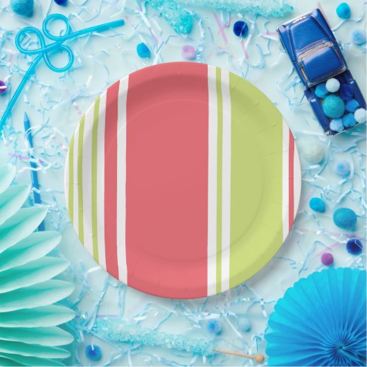 Roze en groene moderne strepen papieren bordje (Feest)