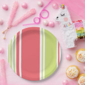 Roze en groene moderne strepen papieren bordje (Feest)
