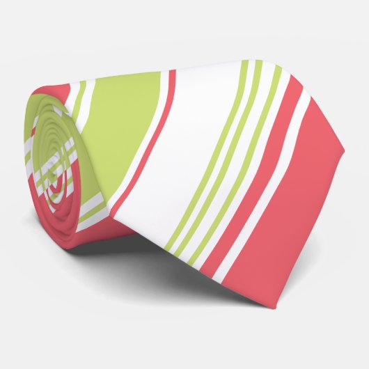 Roze en groene moderne strepen stropdas (Opgerold)