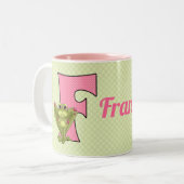 Roze en groene monogram "F"-Kind Mok (Voorkant links)