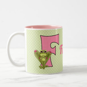 Roze en groene monogram "F"-Kind Mok