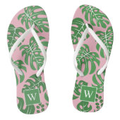 Roze en groene monogrammen Monstera Leaves Teenslippers (Voetbed)