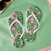 Roze en groene monogrammen Monstera Leaves Teenslippers
