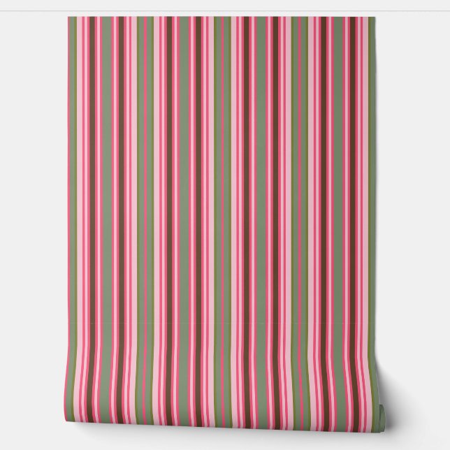 Roze en groene multi-stripe behang (Afrollen)