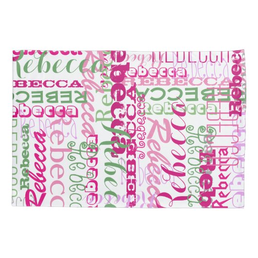 Roze en groene naam Collage Allover Afdrukken Kussensloop (Achterkant)