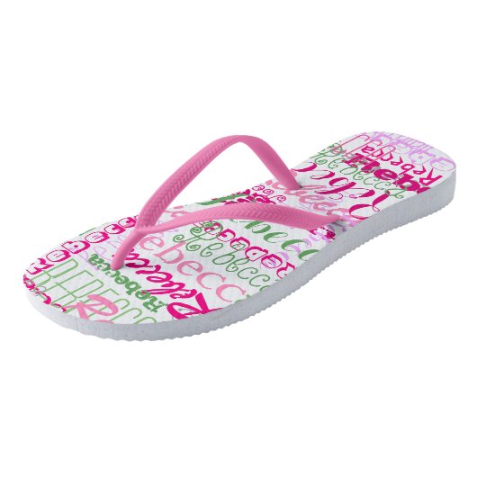 Roze en groene naam Collage Allover Afdrukken Teenslippers (Schuin)