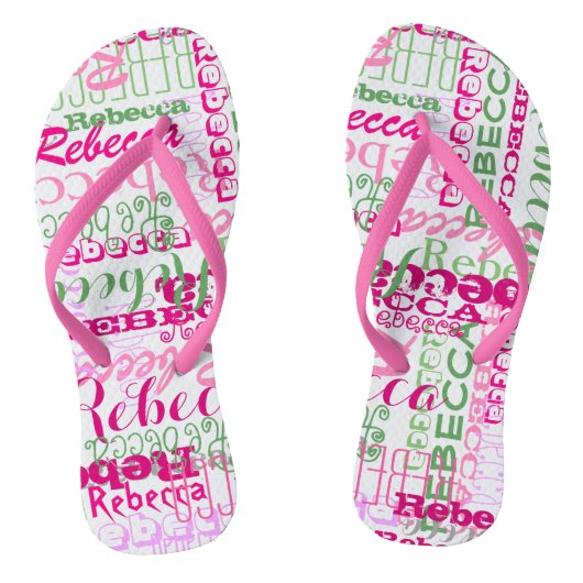 Roze en groene naam Collage Allover Afdrukken Teenslippers (Voetbed)