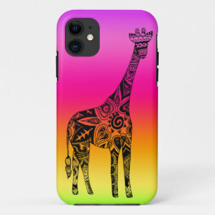 Roze en groene Neon Giraffe iPhone 11 Hoesje