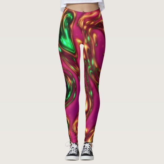 Roze en groene Neon Liquid Abstracte Art-Leggings Leggings (Voorkant)