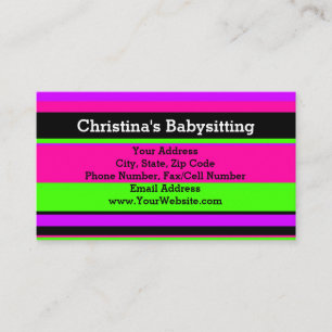 Roze en groene neonstrips Teen/Babyzittend Visitekaartje