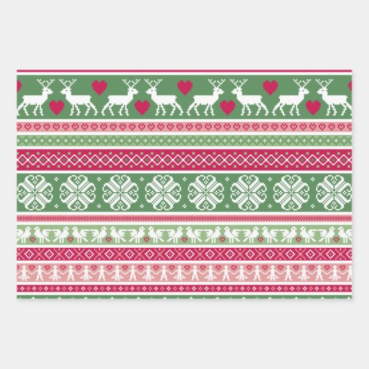 Roze en groene Nordic Trio Inpakpapier Vel (Voorkant)