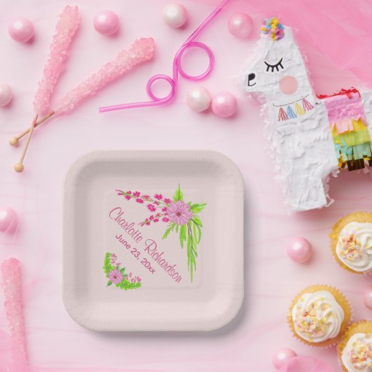 Roze en groene nostalgisch Bord van Floral Paper (Feest)