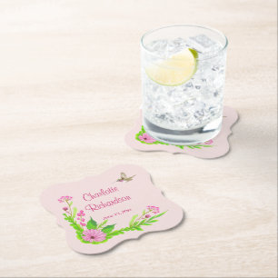 Roze en groene nostalgisch Onderzetter van Floral