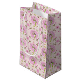 Roze en groene nostalgische bloemengeschenkzak klein cadeauzakje