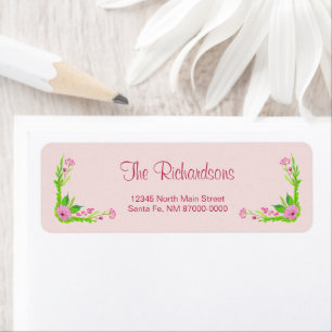 Roze en groene nostalgische Floral Address Label