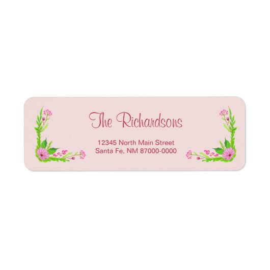 Roze en groene nostalgische Floral Address Label (Voorkant)