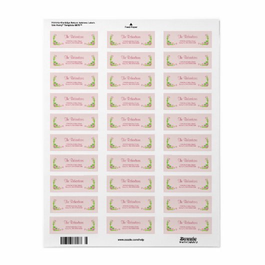Roze en groene nostalgische Floral Address Label (Full Sheet)
