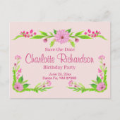 Roze en groene nostalgische Floral Briefkaart (Voorkant)