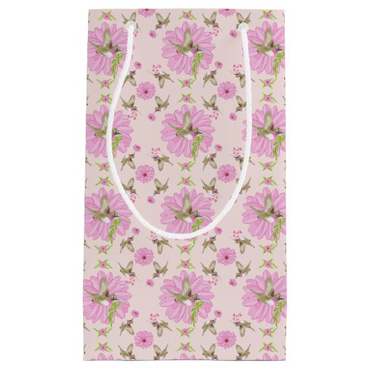 Roze en groene nostalgische Floral Gift Bag Klein Cadeauzakje (Voorkant)