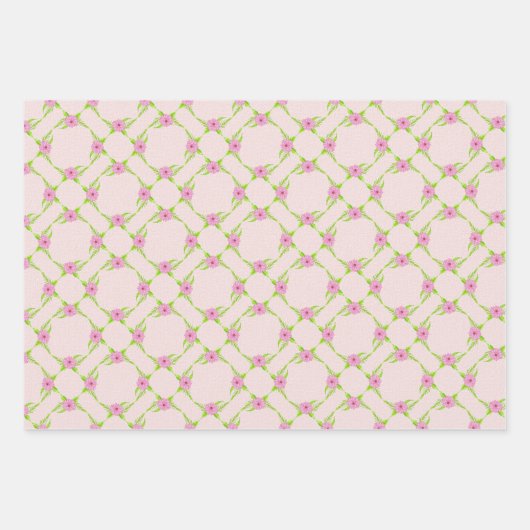 Roze en groene nostalgische Floral Inpakpapier Vel (Voorkant 2)