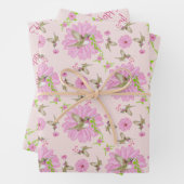 Roze en groene nostalgische Floral Inpakpapier Vel (In situ)
