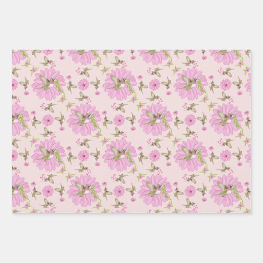 Roze en groene nostalgische Floral Inpakpapier Vel (Voorkant)