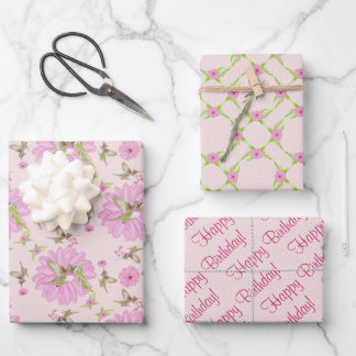 Roze en groene nostalgische Floral Inpakpapier Vel