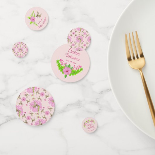 Roze en groene nostalgische Floral Table Confetti (Groep)