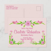 Roze en groene nostalische bloemen ansichtkaart aankondigingskaart (Voorkant / Achterkant)