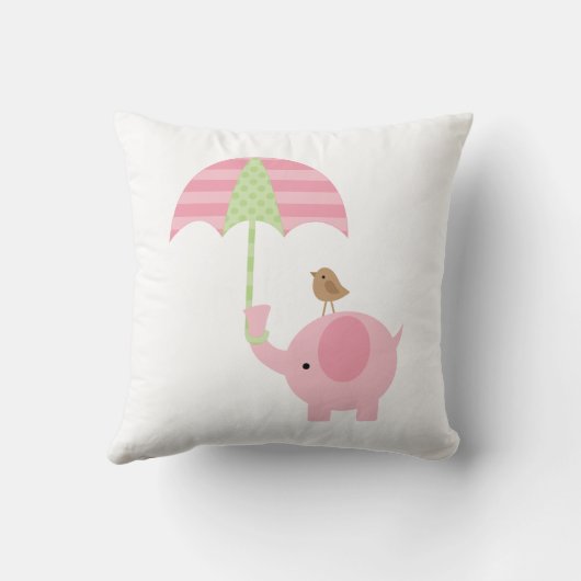 Roze en Groene Olifant Baby Geboorte Aankondiging Kussen (Achterkant)