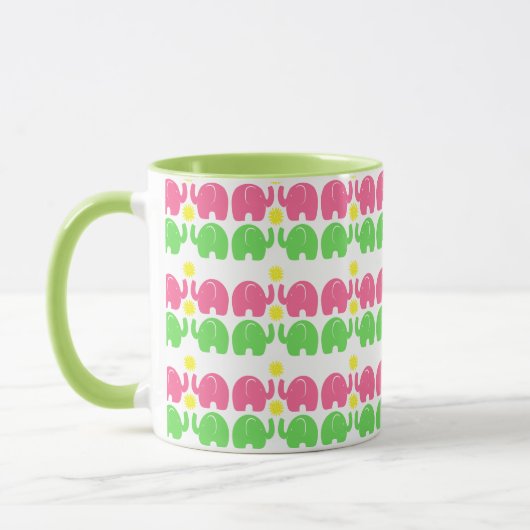 Roze en groene olifanten met bloemen mok (Links)