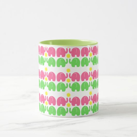 Roze en groene olifanten met bloemen mok (Midden)