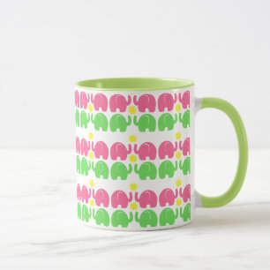Roze en groene olifanten met bloemen mok
