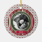 Roze en Groene Onze eerste kerstversiering Keramisch Ornament (Voorkant)