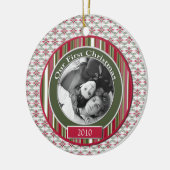 Roze en Groene Onze eerste kerstversiering Keramisch Ornament (Links)