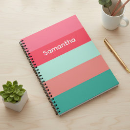 Roze en groene op maat gemaakte kleurblok gestreep notitieboek