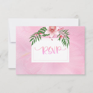 Roze en groene orchidee Floral Wedding RSVP Kaart