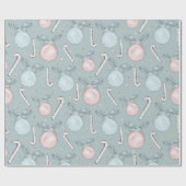Roze en groene Ornamenten Candy Canes Christmas Cadeaupapier (Vlak)