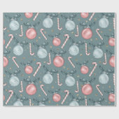 Roze en groene Ornamenten Candy Canes Christmas Cadeaupapier (Vlak)