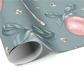 Roze en groene Ornamenten Candy Canes Christmas Cadeaupapier (Rol Hoek)