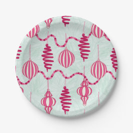 Roze en groene  Ornamenten en bessen Papieren Bordje