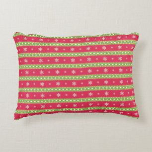 Roze en groene Ornamenten en sneeuwvlokken Decoratief Kussen